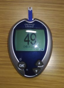 one touch ultra2にテストストリップを挿入した初期画面